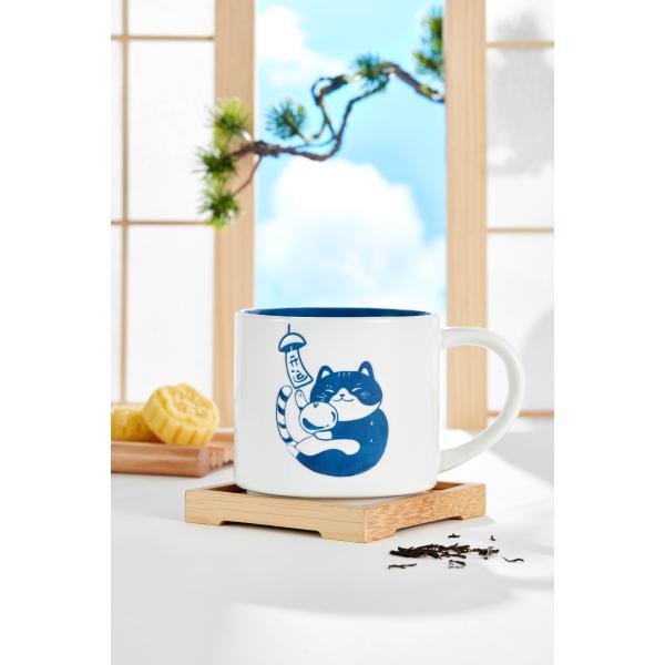 Ready To Ship In Stock Customized ceramic mug Blue and white cat cup