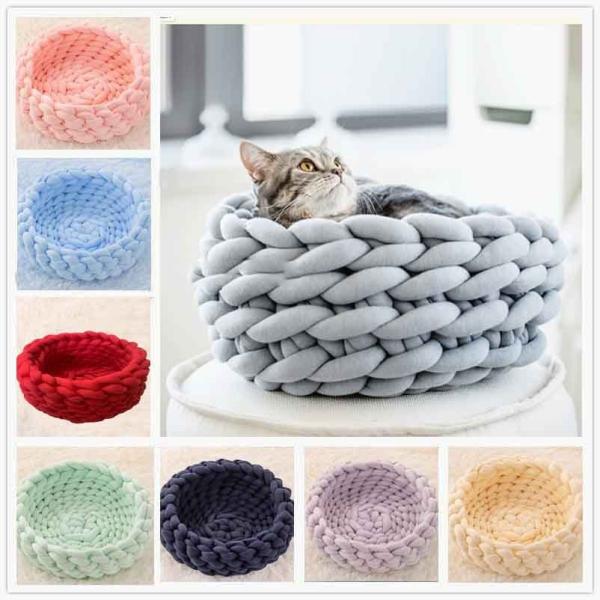 Coarse Wool Hand Woven Pet Cat Nest Machine Washable DIY Arm Rough Cloth Puppy Bed