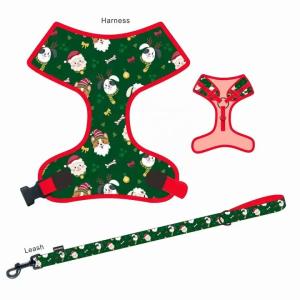 Adjustable Christmas Dog Harness And Leash Breathable Polyester Dog Harness
