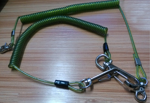 Snap hook on each end terminal transparent green stop drop tooling wire coil