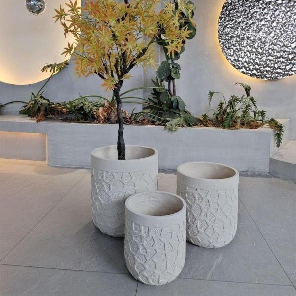 Quality Round Fiber Cement Pot D380*H410 D290*H350 7-8 Years Life Time Texture Surface wholesale