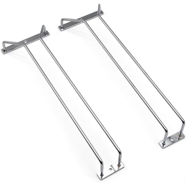 15.8-Inch Gold Single Rail Metal Wine Glass Rack Under Cabinet Stemware Holder