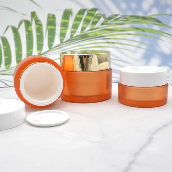 Quality Gold Amber Cream Frosted Plastic Jars With Aluminium Anodized Caps wholesale