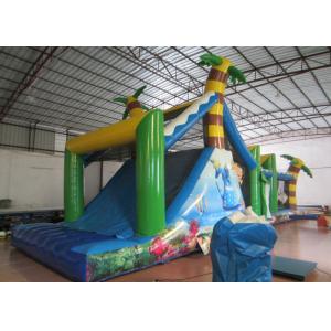 White Shark Inflatable Obstacle Courses Silk Printing 14 X 4m With Palm Trees