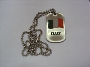 China Italian national flag epoxy dome metal dog tags with chain, zinc alloy, silver plated, on sale