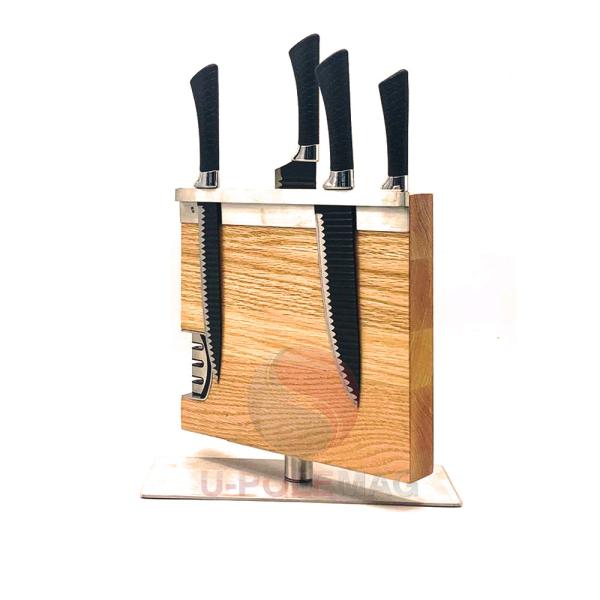 ISO9001 2000 System Natural Bamboo Wood Magnetic Knife Block Holder Customized Design