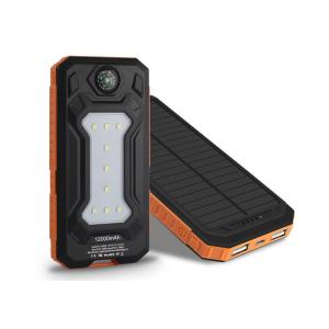 Compass Equipped Solar Powered Portable Charger With Camping Lamp