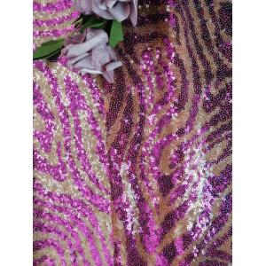 Tiger Pattern Animal Design Embroidered Sequin Lace Fabric purple Color