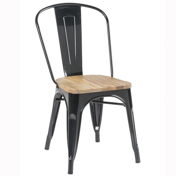 White Cafe Tolix Dining Chair Stackable Metal Restaurant Chairs With Wooden Seat