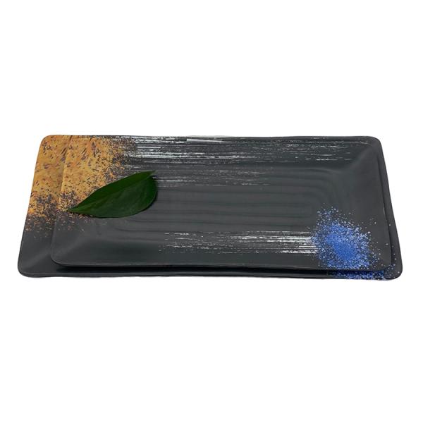10.5'' Restaurant Melamine Dinnerware Matte Black Rectangle Shape Plate