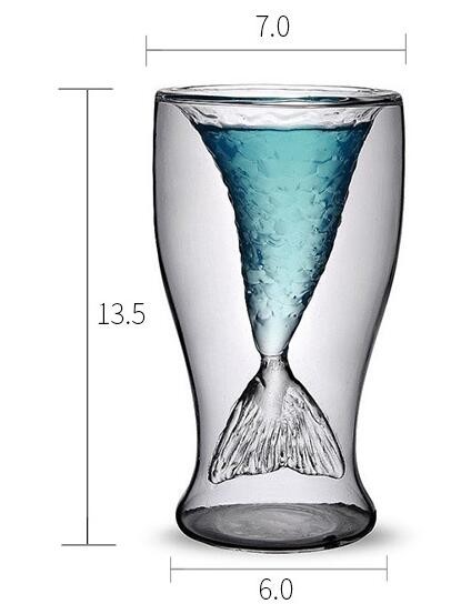 Transhome Mermaid Glass 100ml Vodka Shot Glass Cup Beer Mug Creative Novelty Crystal Double Wall Transparent Mermaid Sho