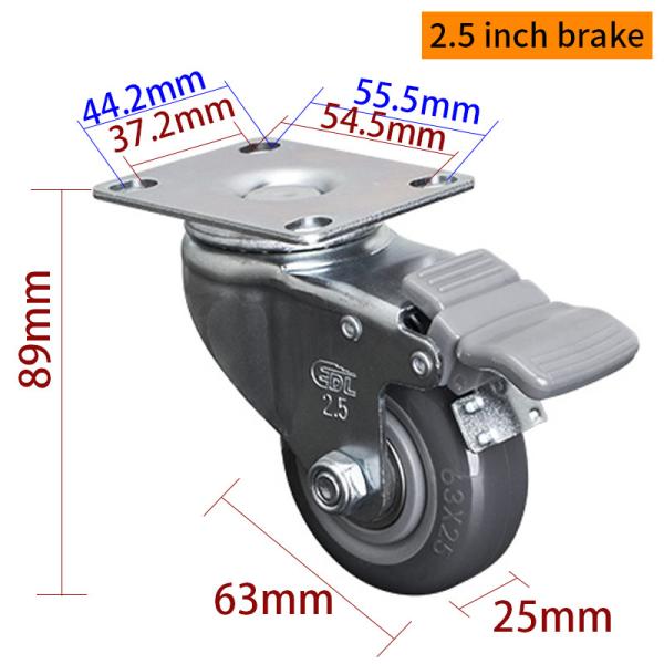 Quality EDL Light Duty 2.5inch 80kg Plate TPU Caster by Rigid, Swivel and Brake type wholesale
