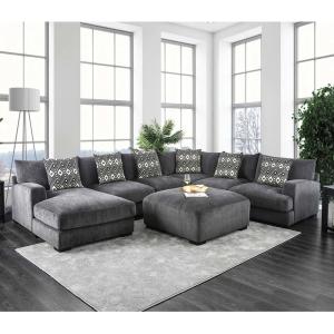 Sectional Sofa with Pillows and Memory Foam, Gray Chenille