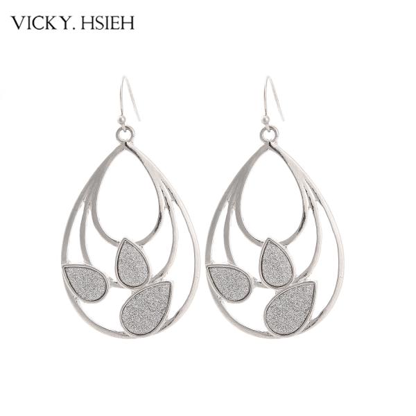 Quality VICKY.HSIEH Rhodium Tone Triple Loop Leaf Drop Earrings wholesale