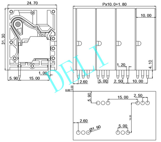 Right Angle Terminal PCB Connector DL205VB-XX-10.0 Phosphor Bronze / Tin Plated