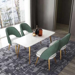 High 75cm Marble Dining Table And Chairs Set Stainless Steel Base Rectangular