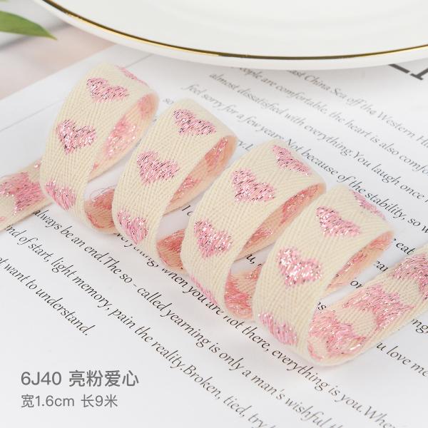 16mm*9m Heart Pattern Jacquard Cotton Ribbon For Clothing Accessories