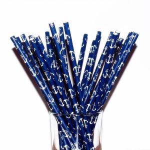 Artifacts Decorative Blue Striped Paper Drinking Straws