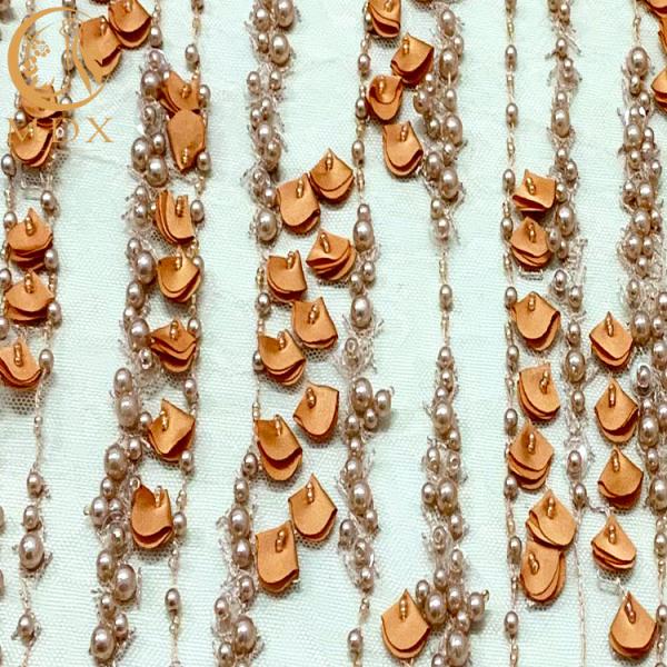 3D Flower Lace Beaded Bridal Embroidery Fabrics For Party