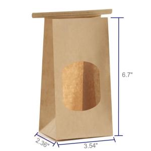 Stand Up Kraft Paper Bag With Clear Window For Coffee Bean Luxury Packaging