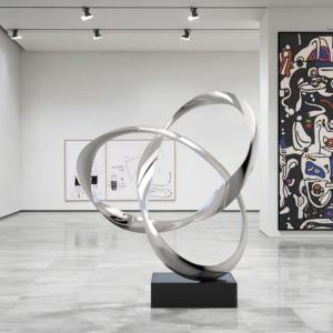Mirror Abstract Stainless Steel Intertwined Rings Sculpture Modern Art Decor for
