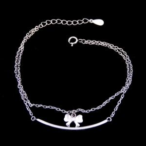 Cheap Double Chains Plain Silver Bracelet Bow Rosettle Butterfly 925 Silver for sale
