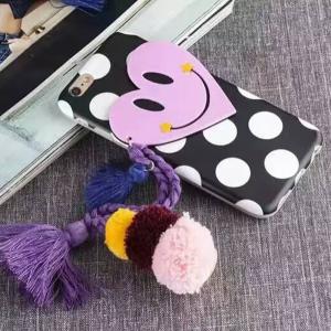 Soft TPU Love Smile Style Hair Ball Wool Tassels Wave Point Horizontal Stripes