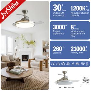 Retractable Ceiling Fan for Child Room Invisible Design Remote Control Safety
