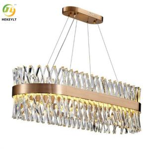 China Luxury Crystal Pendant Light K9 Crystal And Metal Gold LED Rectangle Chandelier on sale