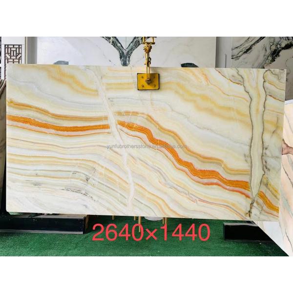 Hotel Table Furniture Design with Natural Stone Bookmatched Rainbow Onyx Marble Slab