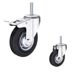 4 Inch Solid Rubber Casters Swivel Locking Threaded Stem Caster Wheels With