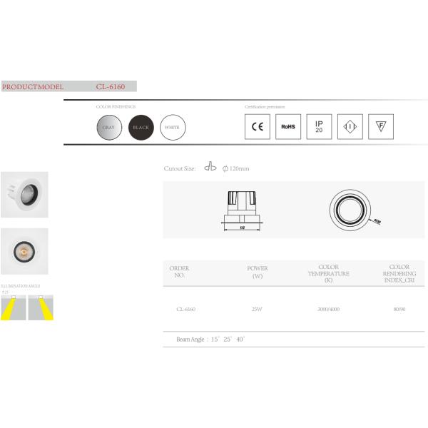 Deep anti-glare Adjustable Recessed lighting COB spotlight downlight ceilling fixture light in shops supermarket 20W 25W