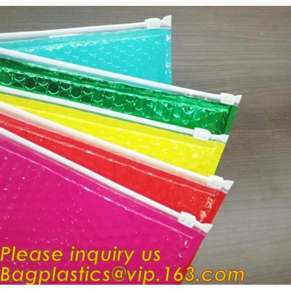 Quality Factory Shiny Rose Gold Silver Cosmetic Zipper Bubble Bag Pink Bubble Bag With Slider, Padded Pink Zipper Lock PE Bag wholesale