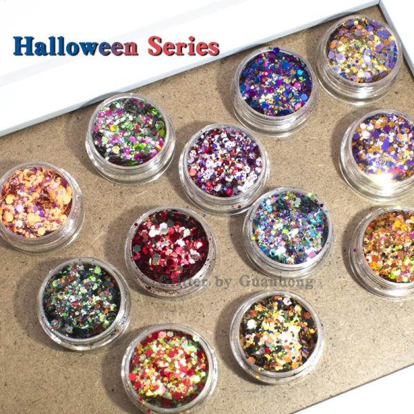 Mixed Holographic Rainbow Glitter Hexagon Halloween Tumbler Ornament