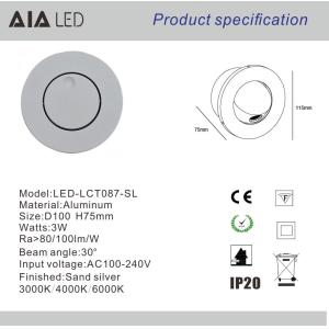 Modern Simple Design Circular Led Wall Light 3W COB Aluminum Recess Mounted Wall