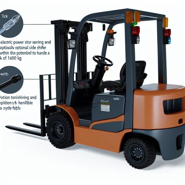 Quality Power Steering Electric Forklift with 1600kg Loading Capacity Optional Side Shifter and Versatile Applications wholesale