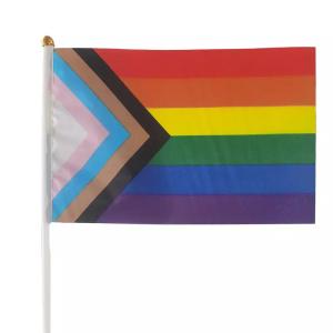 Cheap Printed Handheld Progress Pride Flag Waterproof LGBT Rainbow Flag for sale