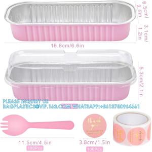 6.8 Oz Foil Ramekins Pan With Lids, Rectangle Cupcake Cups Containers Wrappers,