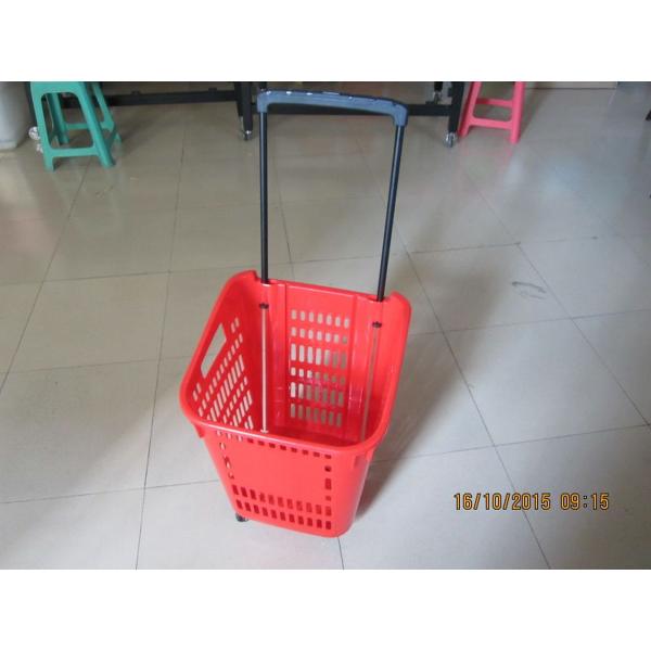 Quality Castor Rolling Shopping Basket With Wheels , 4 Wheeled Plastic Shopping Baskets wholesale