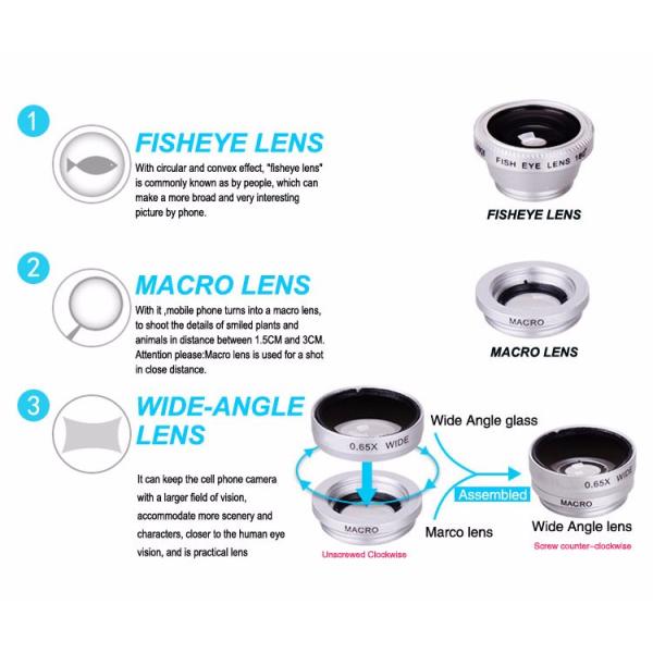 Universal Wide Angle Macro FishEye Mobile wide angel lens zoom lens for cell phone