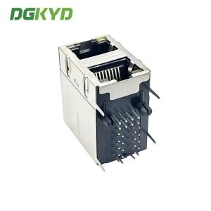 Shielded Right Angle 10P8C 2X1 RJ45 Multiple Port Connectors With LED