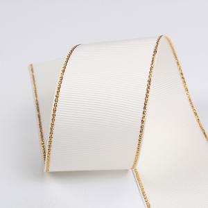 2.5cm Polyester Gold Edge Double Face Grosgrain Ribbon for Christmas Tree and