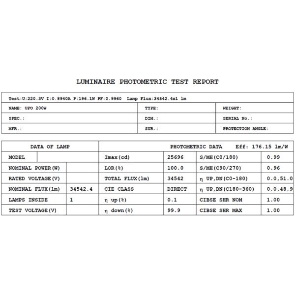 170lm/w UFO LED High Bay Light 35000lm 200 Watt IP65 IP66 60°90°120° Beam Angle