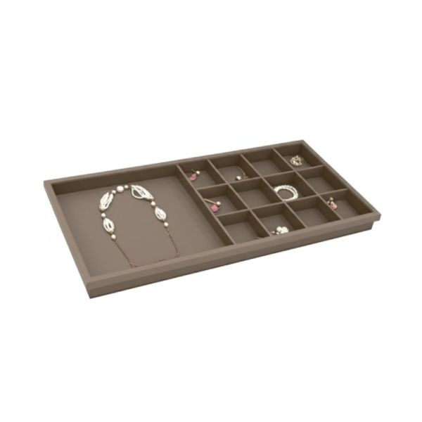 Quality YG-H030 Customizable 13-Compartment Jewelry Drawer Organizer Tray, MDF PVC Leather Storage Box for Wardrobe & Dresser wholesale