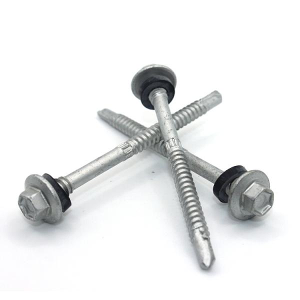 Zinc Finish Self Drilling Hex Washer Head Screws With Rubber Washers For