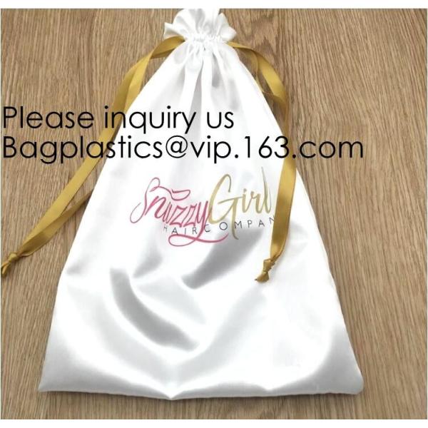 Black Satin Hair Drawstring Bag With Tassels,Pink Satin Hair Dust Bag Cotton Drawstring Makeup Pouch, bagease package