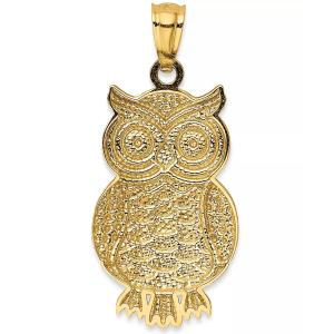 China Textured Owl Charm Bead Pendant in 14K Gold with Rhodium Plating For Women on sale