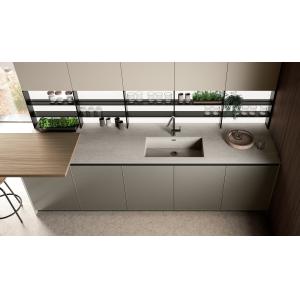 Modern Textured EB Board Kitchen Cabinet Customized With Dinning Table