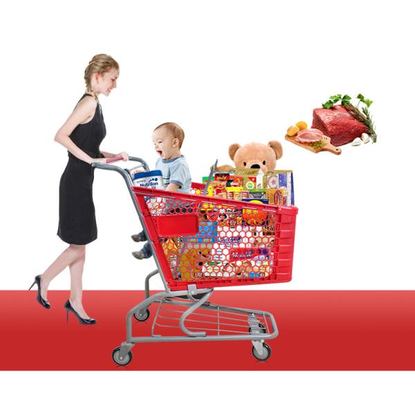 90L-3 supermarket shopping trolley , supermarket shopping cart with TPR wheels