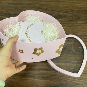 Cheap Custom Emballage Big Packaging Carton Pink Heart Shape Gift Paper Boxes With Pvc Clear Window On Lid For Flowers for sale